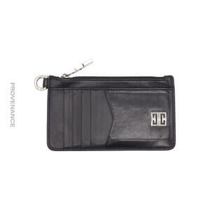 🔴 Givenchy 4G Logo Zip Card Holder Wallet - Black Leather